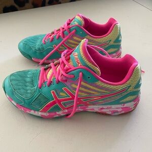Asics Gel Running Shoes Size 8 Women Teal Pink Athletic Sneakers B456N